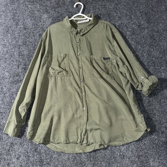 Calvin Klein Jeans Tops - Calvin Klein Jeans Top Womens 3X Green Button Up Roll Tab Sleeve Pockets